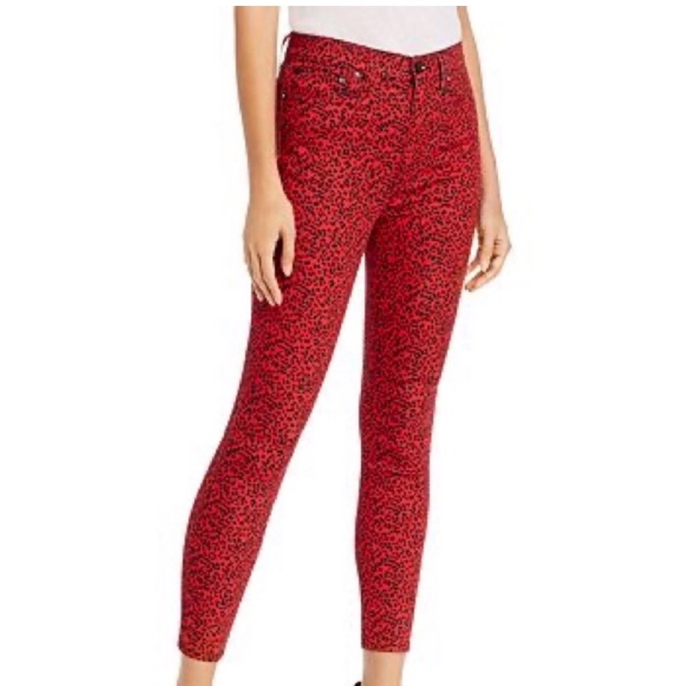 Alice + Olivia Red Black Leopard Print Skinny‎ Jeans Sz 27 Rocker Glam Y2K